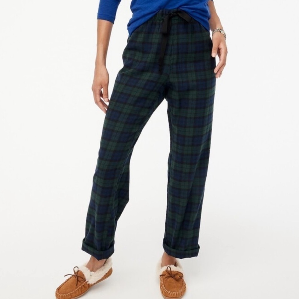 NWT J. Crew Factory Yarn Dyed Flannel Pajama in Green Blue Plaid
